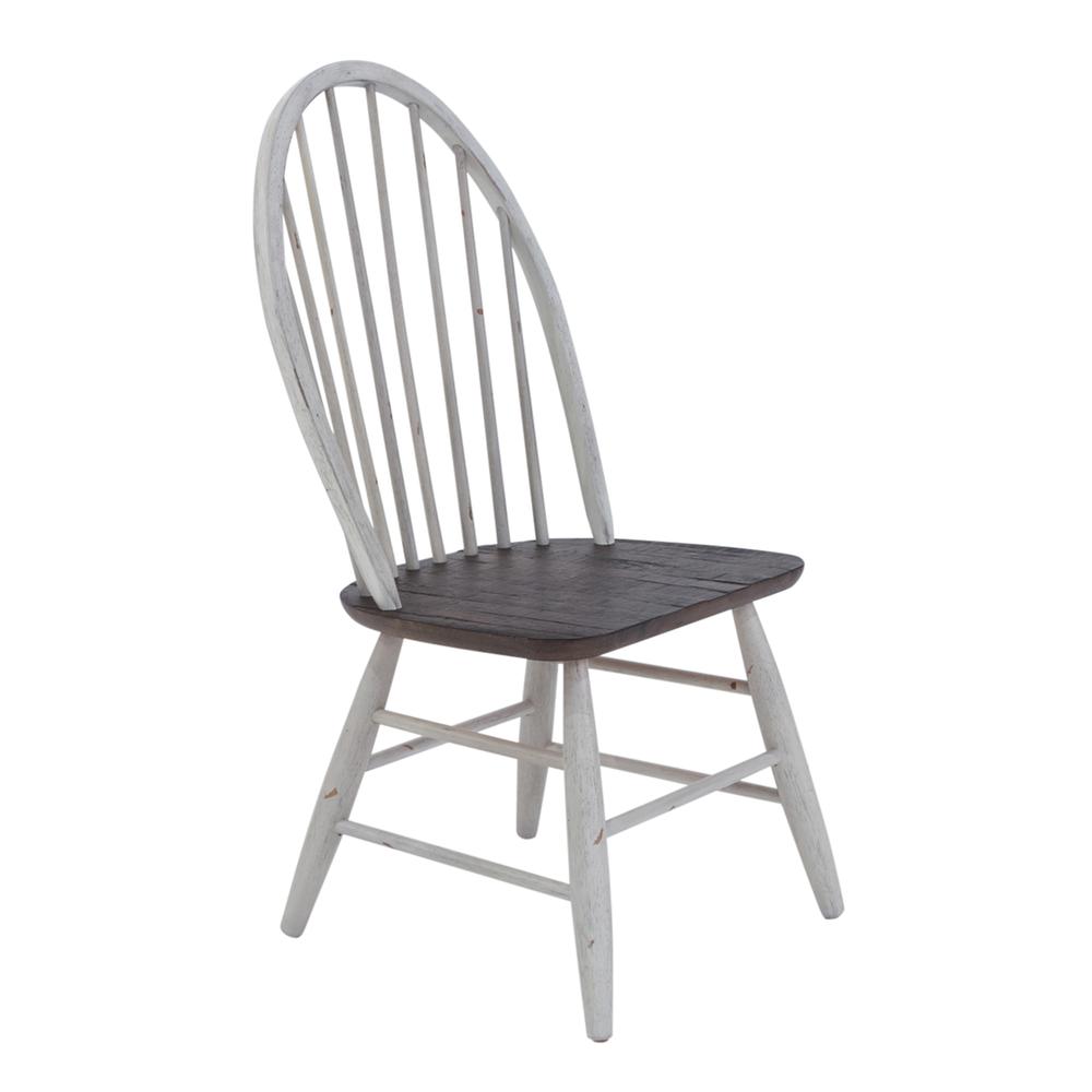 Farmhouse Windsor Back Side Chair- Set of 2 in Two Tone White w/ Wood Tone Top