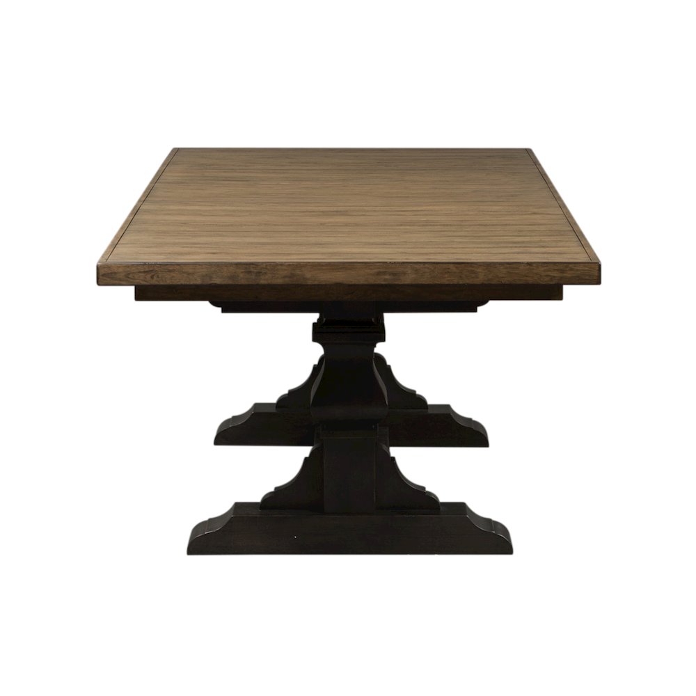 Harvest Home Trestle Table in Rubberwood Solids w/ Knotty White Oak Veneers