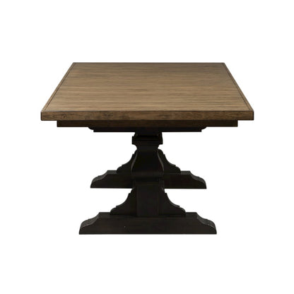 Harvest Home Trestle Table in Rubberwood Solids w/ Knotty White Oak Veneers