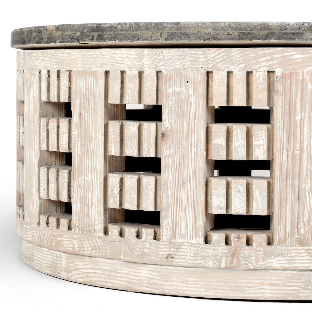 Becky Round Coffee Table Timeworn Cream/Travertine