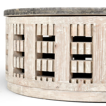 Becky Round Coffee Table Timeworn Cream/Travertine