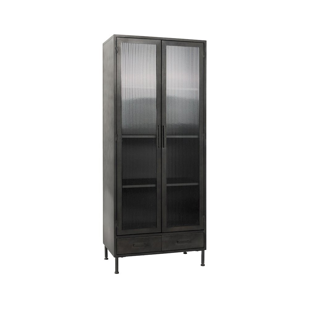 Nore Metal/Glass 2Dr 2 Dwr Tall Cabinet Blackened Steel