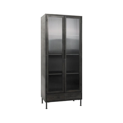 Nore Metal/Glass 2Dr 2 Dwr Tall Cabinet Blackened Steel