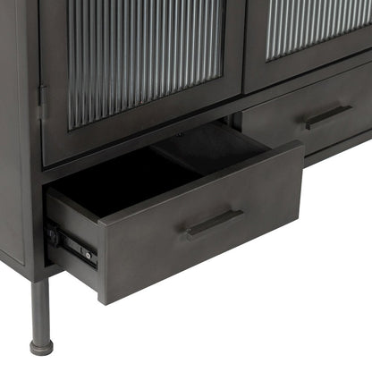Nore Metal/Glass 2Dr 2 Dwr Tall Cabinet Blackened Steel