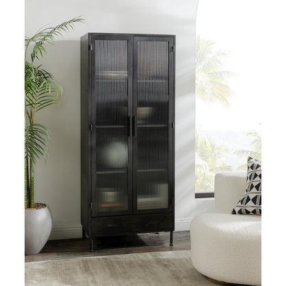 Nore Metal/Glass 2Dr 2 Dwr Tall Cabinet Blackened Steel