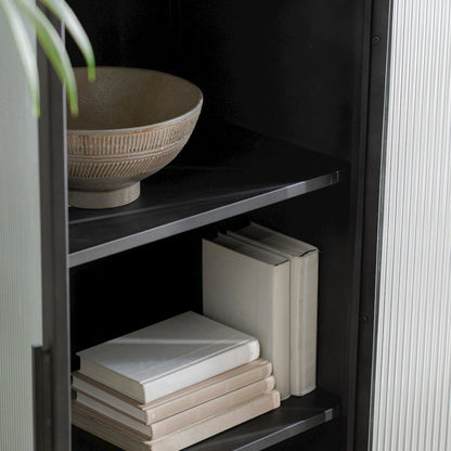 Nore Metal/Glass 2Dr 2 Dwr Tall Cabinet Blackened Steel