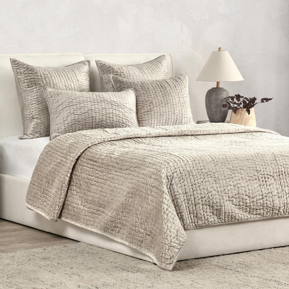 Dimitry 100% Rayon Velvet Pebble Beige King Quilt by Kosas Home