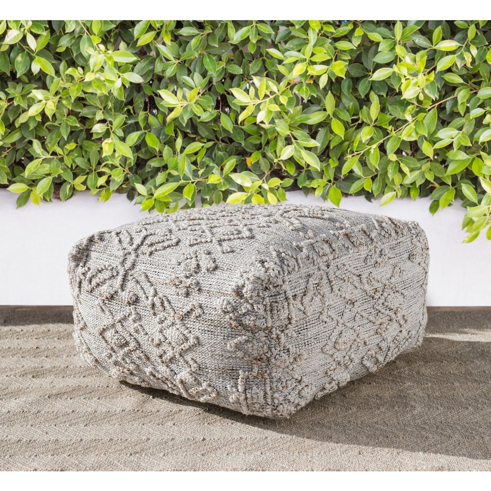 Performance Tundra Gray Multi Pouf 24x24x12