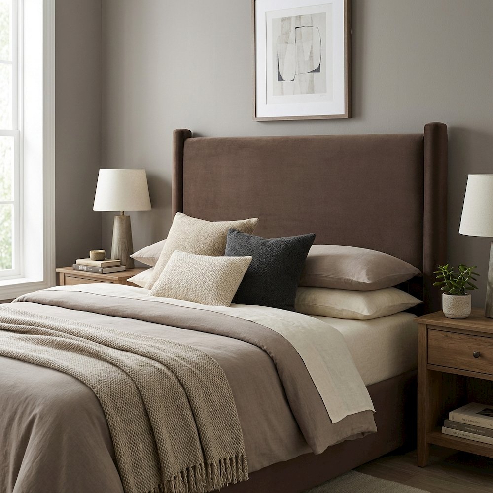 Velvet King Headboard in Soft Fabric, Plush Upholstery, Elegant Design