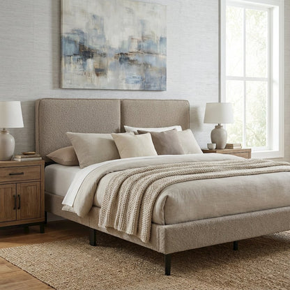 Boucle Fabric Queen Headboard in Soft Neutral with Padded Upholstery