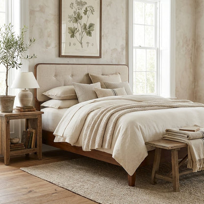 Tufted Fabric King Headboard with Wood Frame and Elegant Design