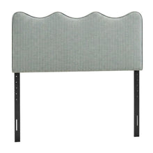 Striped Fabric King Headboard for Adjustable Bed with Storage, Spa Blue Stripe