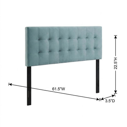Blue Queen Biscuit Tufted Velvet Headboard Performance Fabric Upholstered