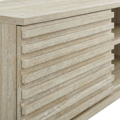 Gray faux wall-mount media console, solid construction, 70-inch design