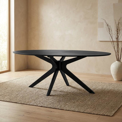 Black Oval Wood Dining Table, Modern Style, Seats 8