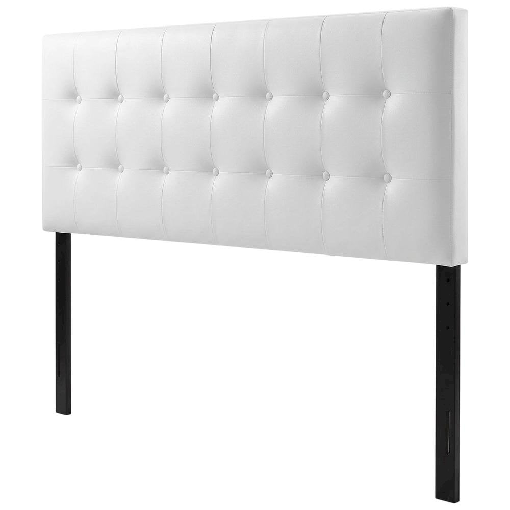 Vinyl-Upholstered King Headboard Only with Padded Panel, Stand-Alone, White