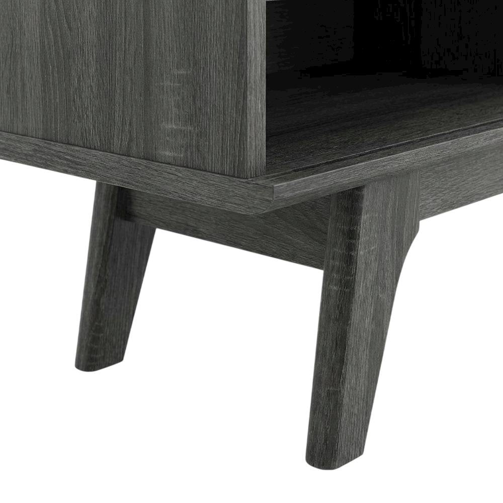 Gray wood entertainment center with spacious TV stand and sleek design