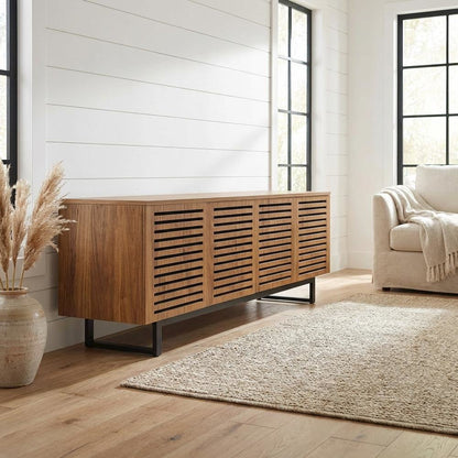 Wooden Brown TV Stand for 73-Inch Screen with Practical Storage