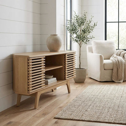 Brown wood corner TV stand with sleek design and sturdy construction