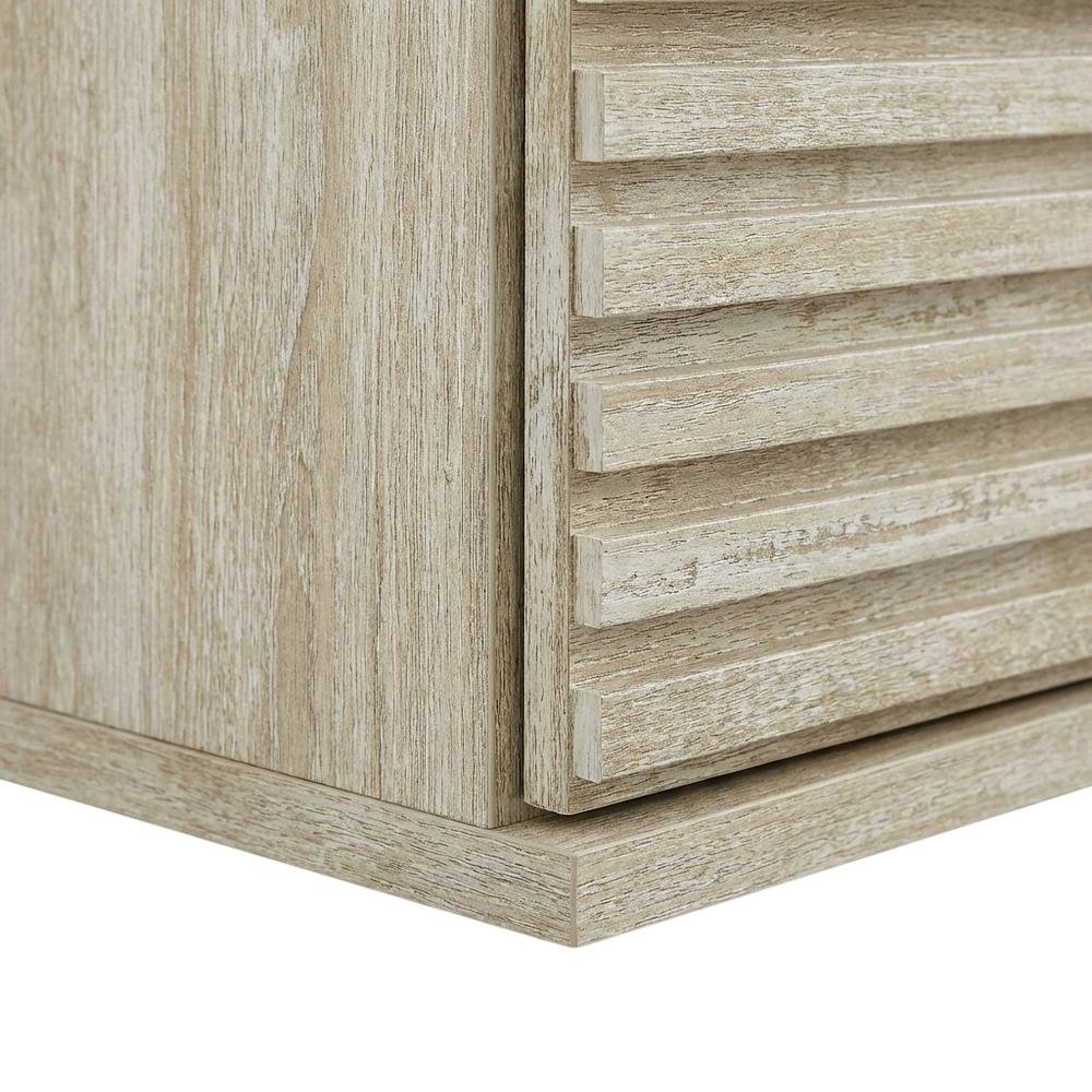 Gray faux wall-mount media console, solid construction, 70-inch design