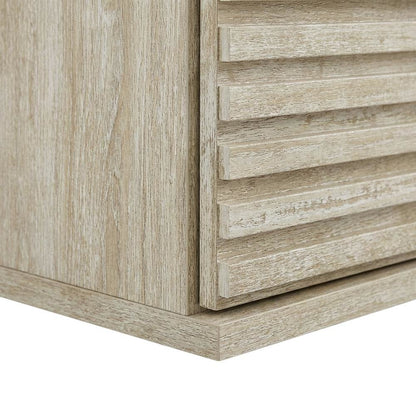 Gray faux wall-mount media console, solid construction, 70-inch design