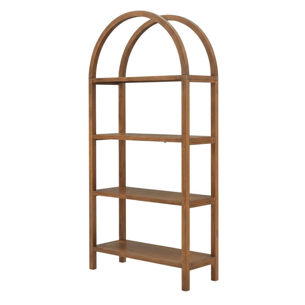 Large arched bookshelf in brown engineered wood for spacious storage