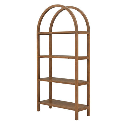 Large arched bookshelf in brown engineered wood for spacious storage