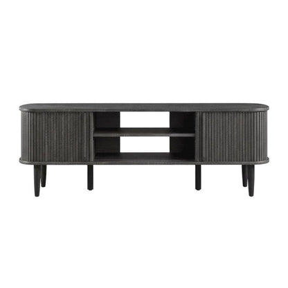 Gray wood TV stand with sleek design and sturdy construction