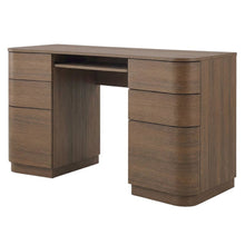 Dark Brown Curved Office Desk with 6 Drawers and Keyboard Shelf