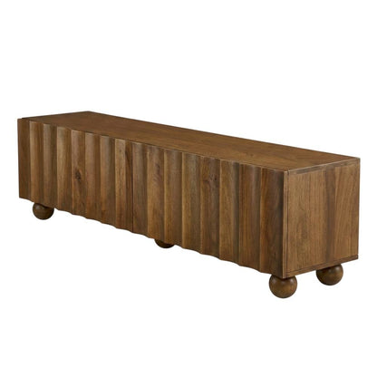 Scalloped Wood TV Stand in Neutral Finish with Spacious Storage