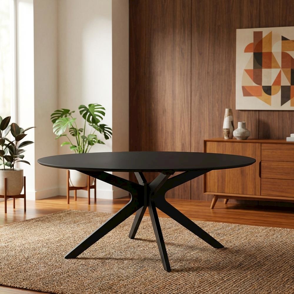 Black Oval Wood Dining Table, Modern Style, Seats 8