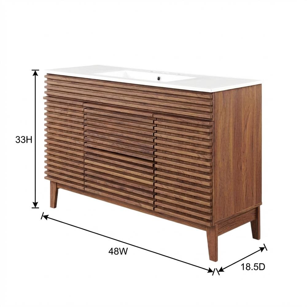 Walnut White 48-Inch Floor-Mount Single Sink Bathroom Vanity