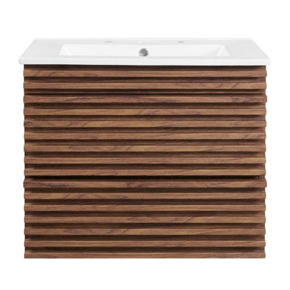 Walnut White 24-Inch Wall-Mount Bathroom Vanity with Ceramic Sink