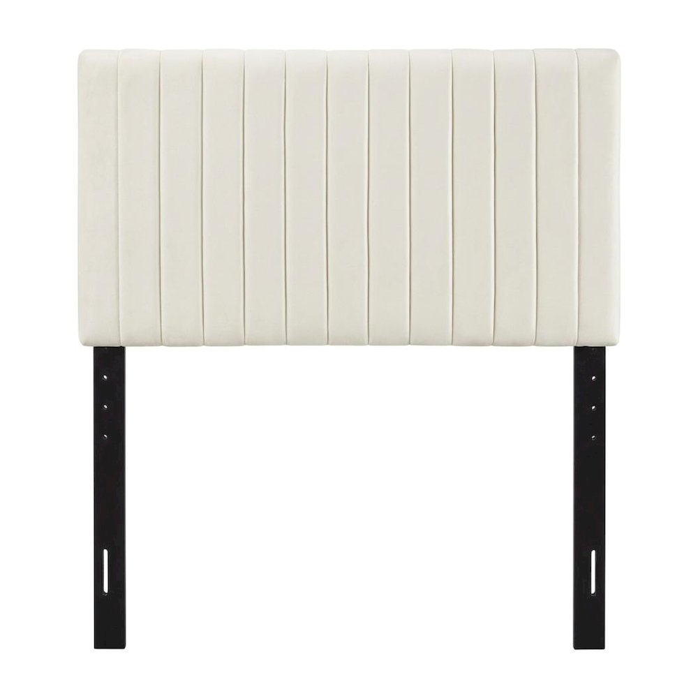 Ivory Velvet Twin Headboard with Padded Upholstery and Elegant Design