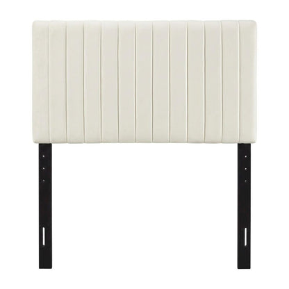 Ivory Velvet Twin Headboard with Padded Upholstery and Elegant Design