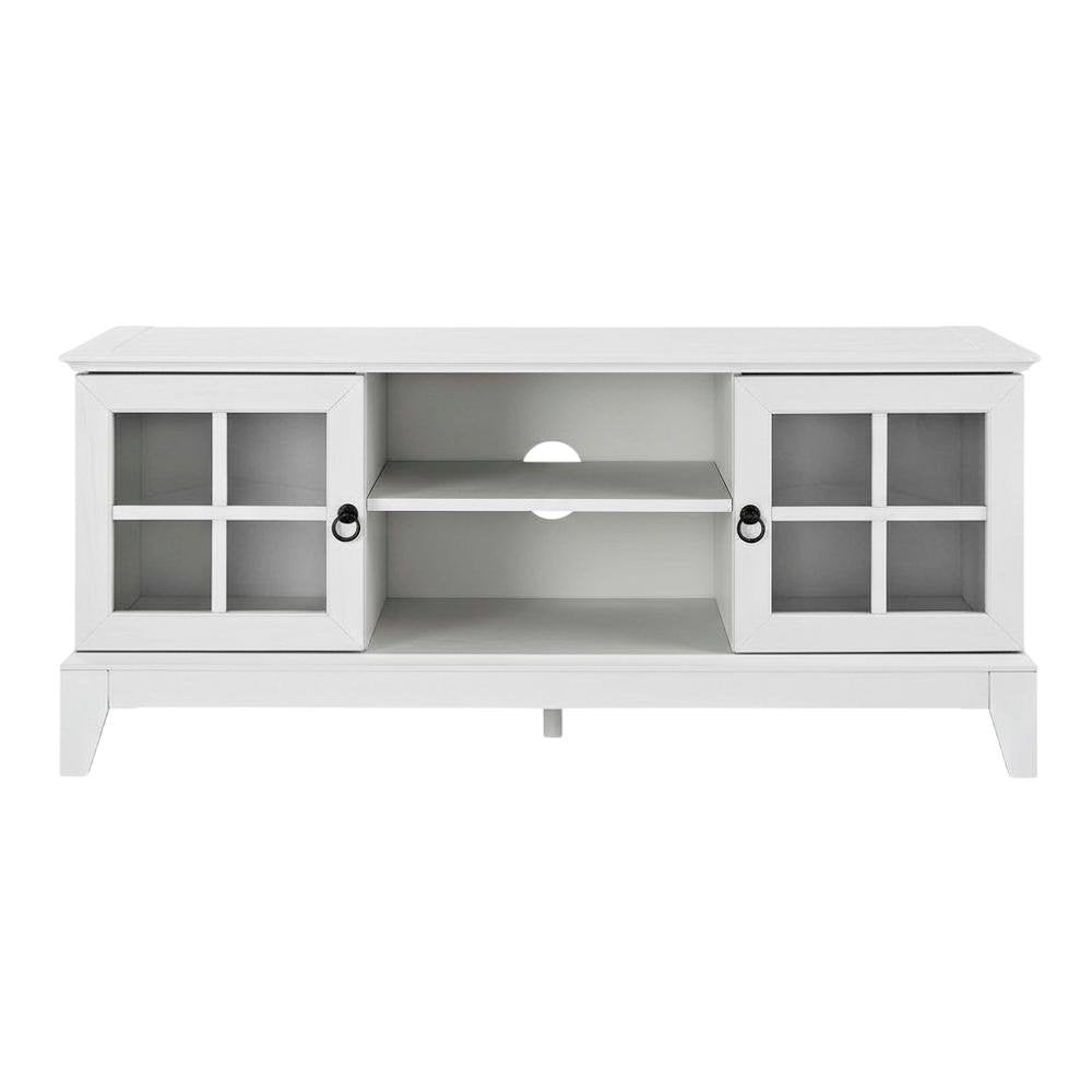White wood TV stand with 47-inch top and sleek design for modern living spaces
