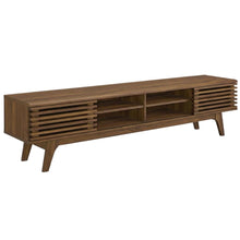Brown wood entertainment center with spacious TV stand and sleek design