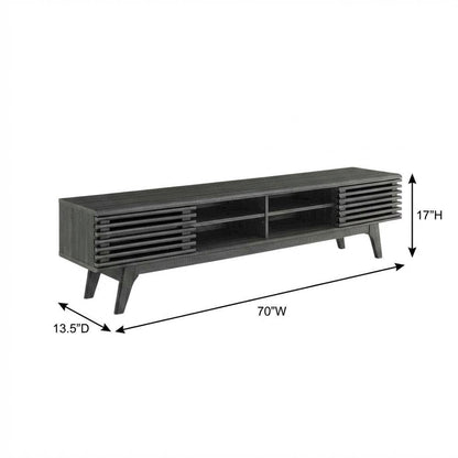 Gray wood entertainment center with spacious TV stand and sleek design