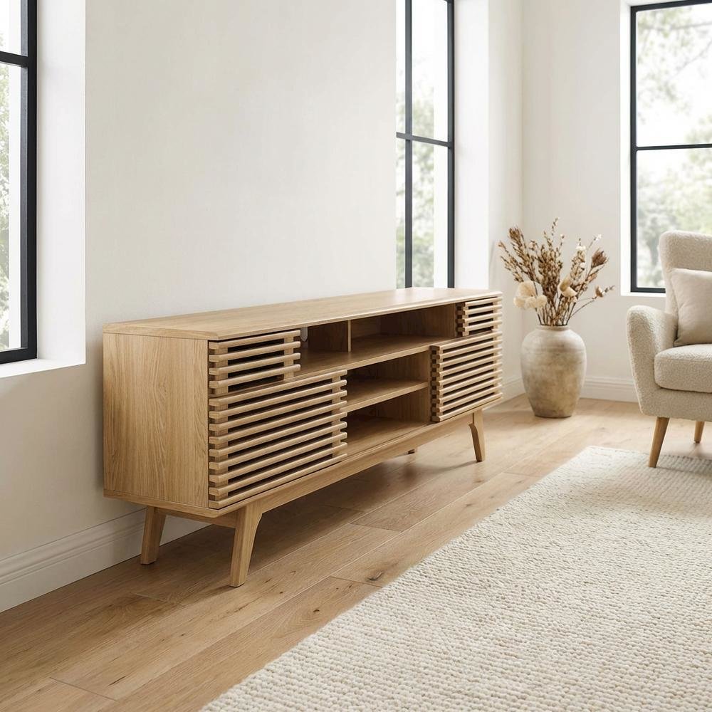 Wooden Brown TV Stand with Spacious Storage and Modern Design