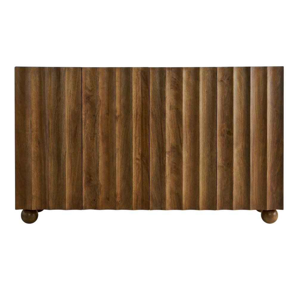 Scalloped Wood TV Stand in Neutral Finish with Spacious Storage