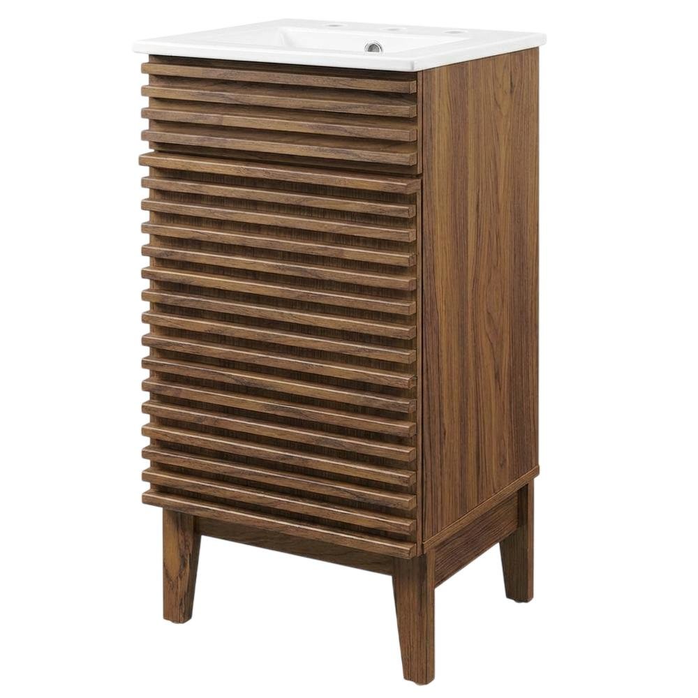 Walnut White 18-Inch Floor-Mount Bathroom Vanity Cabinet with Sink