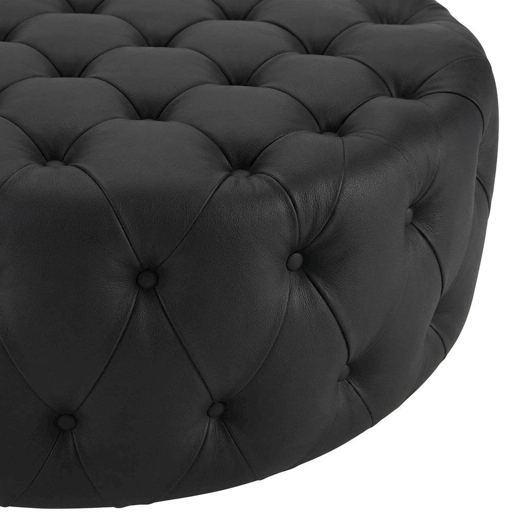 Black Vinyl Ottoman, Contemporary Upholstered Seat for Lounge