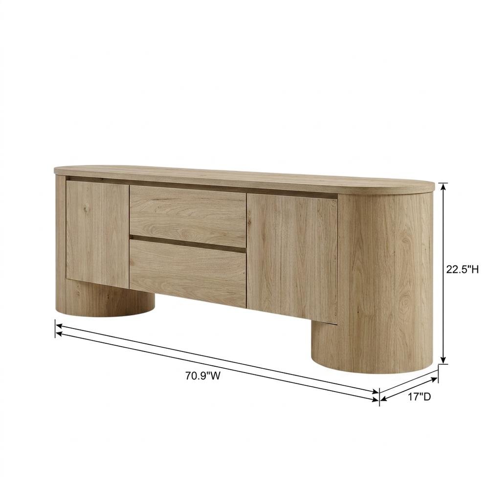 Oval Entertainment Center TV Console Cabinet with Storage and Drawers, Light Oak