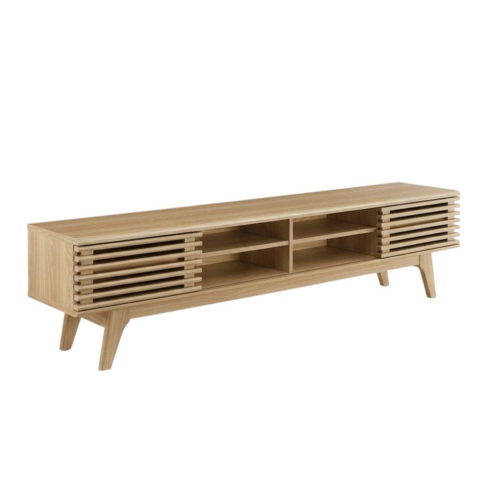 Brown wood entertainment center with spacious TV stand and sleek design