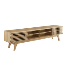 Brown wood entertainment center with spacious TV stand and sleek design