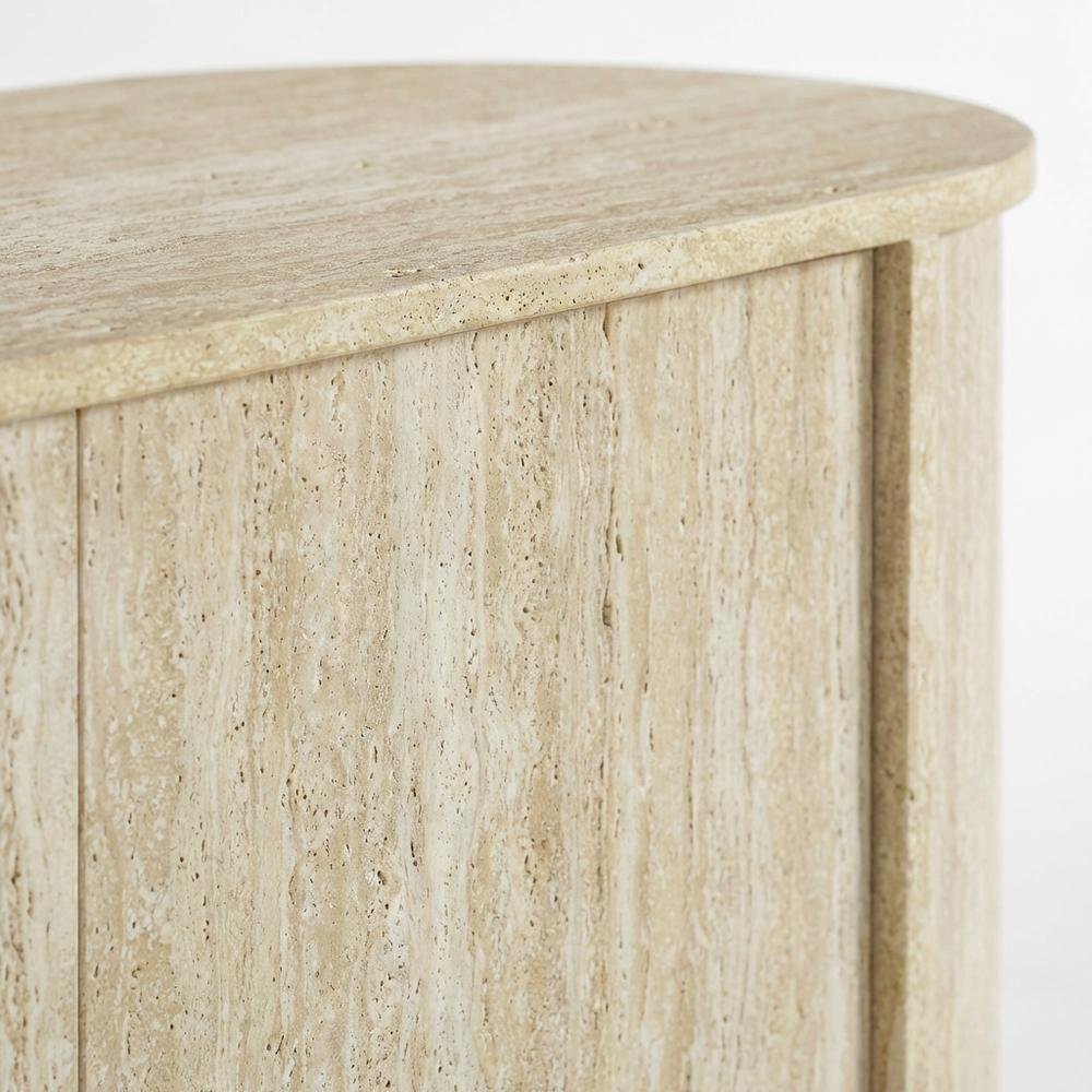 Gray Faux Travertine TV Stand with Solid Mango Construction