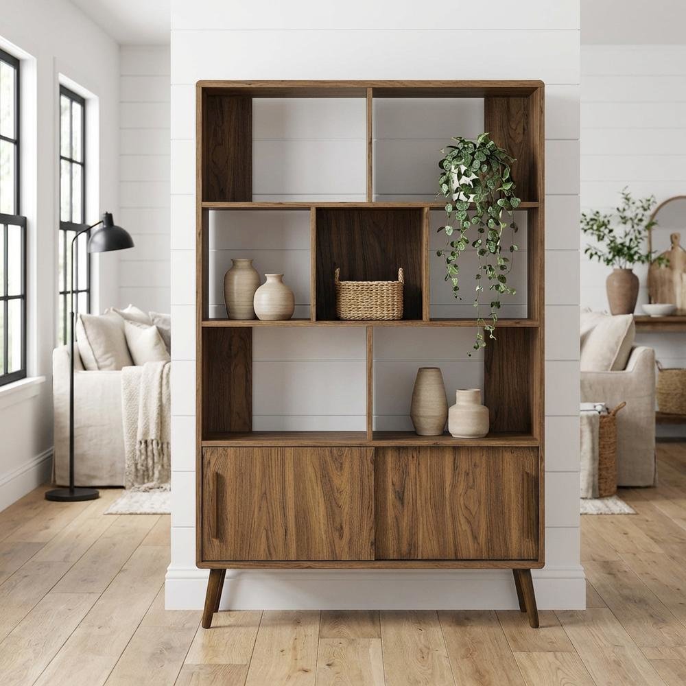 Bookcase with Sliding Doors in Modern Design for Living and Office Space