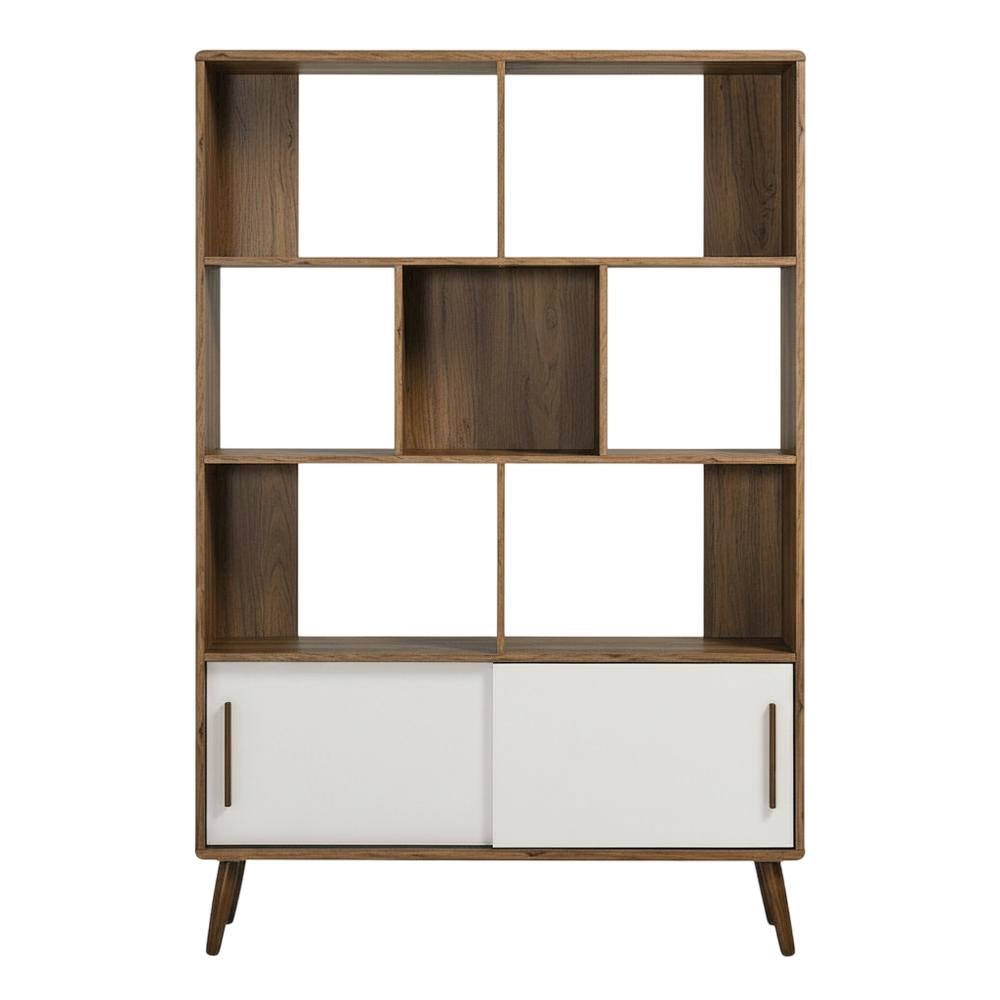 Wooden Bookcase with Sliding Doors for Living Room Storage