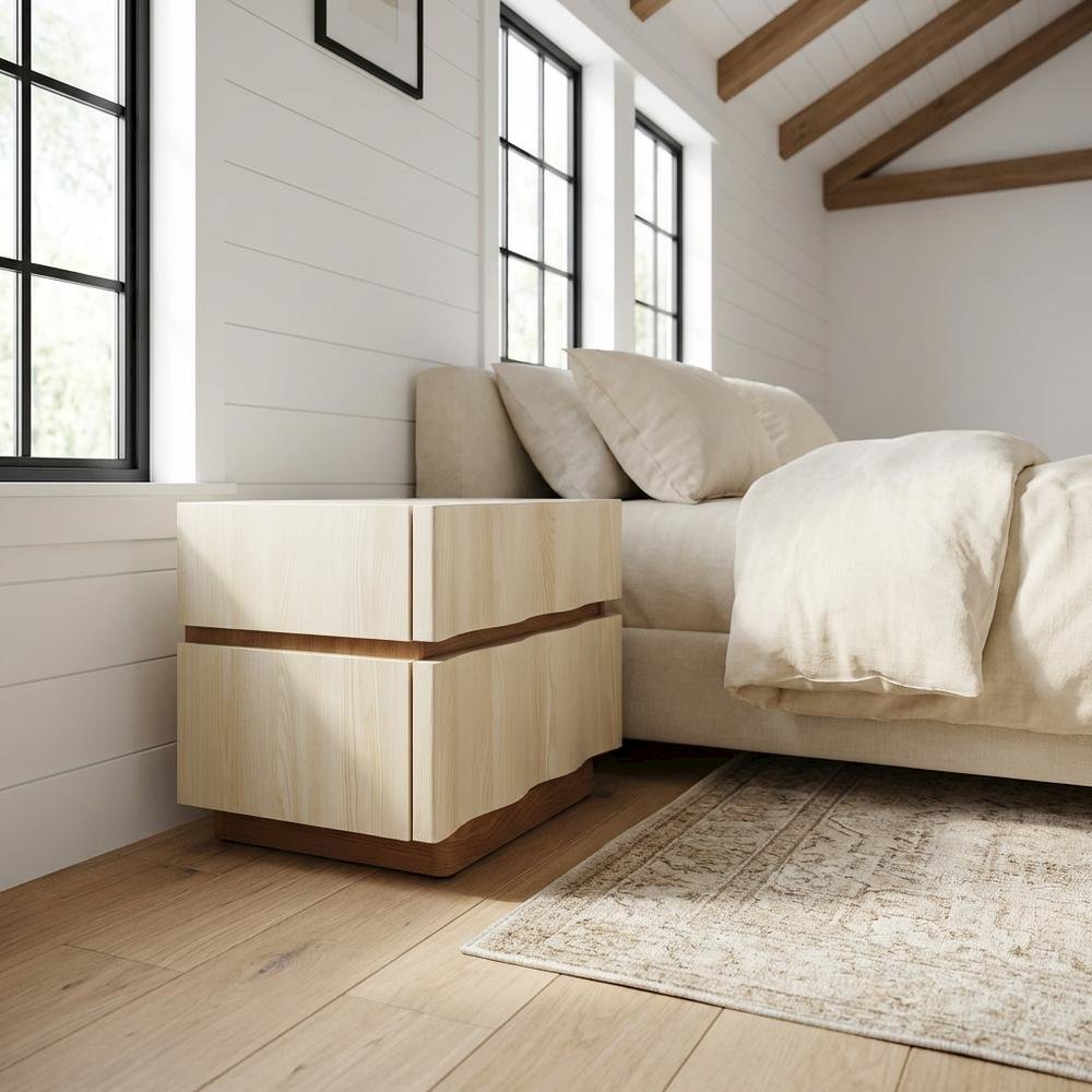 Black 2-Drawer Nightstand with Wooden Finish and Modern Design
