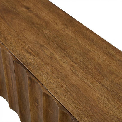 Scalloped Wood TV Stand in Neutral Finish with Spacious Storage